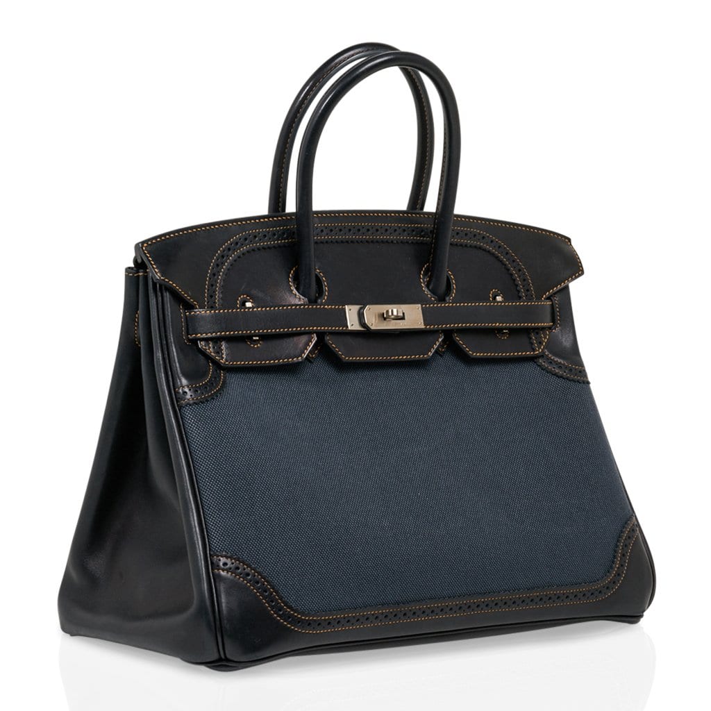 Hermes Birkin 35 Ghillies Denim Fonce Toile / Black Evercalf Bag Limited Edition 1 Hermes Birkin 35 Ghillies Denim Fonce Toile / Black Evercalf Bag Limited Edition