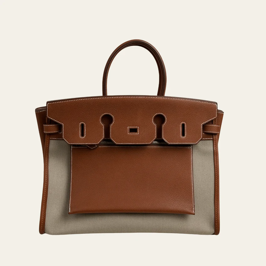 Hermès Fauve Barenia Birkin 35 A L'Envers Ficelle-Ecru H Dyed Canvas Palladium Hardware Limited Edition 2 Hermès Fauve Barenia Birkin 35 A L'Envers Ficelle-Ecru H Dyed Canvas Palladium Hardware Limited Edition - Image 2
