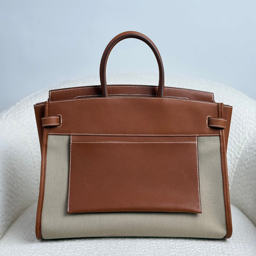 Hermès Fauve Barenia Birkin 35 A L'Envers Ficelle-Ecru H Dyed Canvas Palladium Hardware Limited Edition 3 Hermès Fauve Barenia Birkin 35 A L'Envers Ficelle-Ecru H Dyed Canvas Palladium Hardware Limited Edition - Image 3