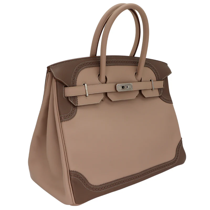 A LIMITED EDITION ARGILE & ÉTOUPE SWIFT LEATHER GHILLIES BIRKIN 35 WITH PALLADIUM HARDWARE 3 A LIMITED EDITION ARGILE & ÉTOUPE SWIFT LEATHER GHILLIES BIRKIN 35 WITH PALLADIUM HARDWARE - Image 3