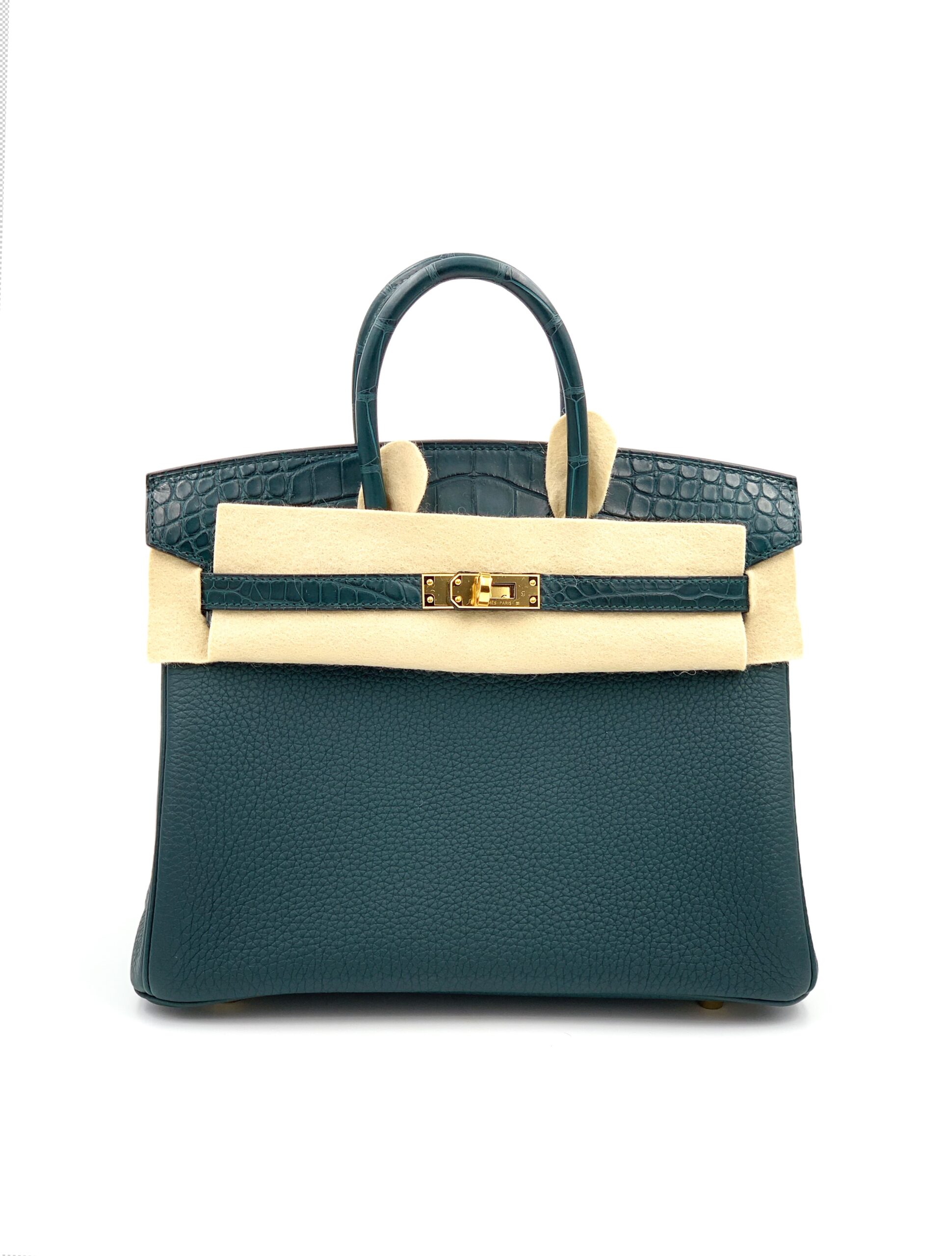 Hermes Birkin 25 Touch Vert Cyprès Alligator Mat (Matte)/Togo Gold Hardware 4 Hermes Birkin 25 Touch Vert Cyprès Alligator Mat (Matte)/Togo Gold Hardware - Image 4